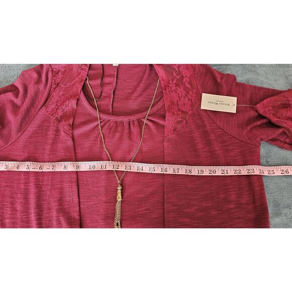 Studio Works Women's Lace Detail Wine Glace Cardigan & Necklace Set - Size 1X - Picture 7 of 10